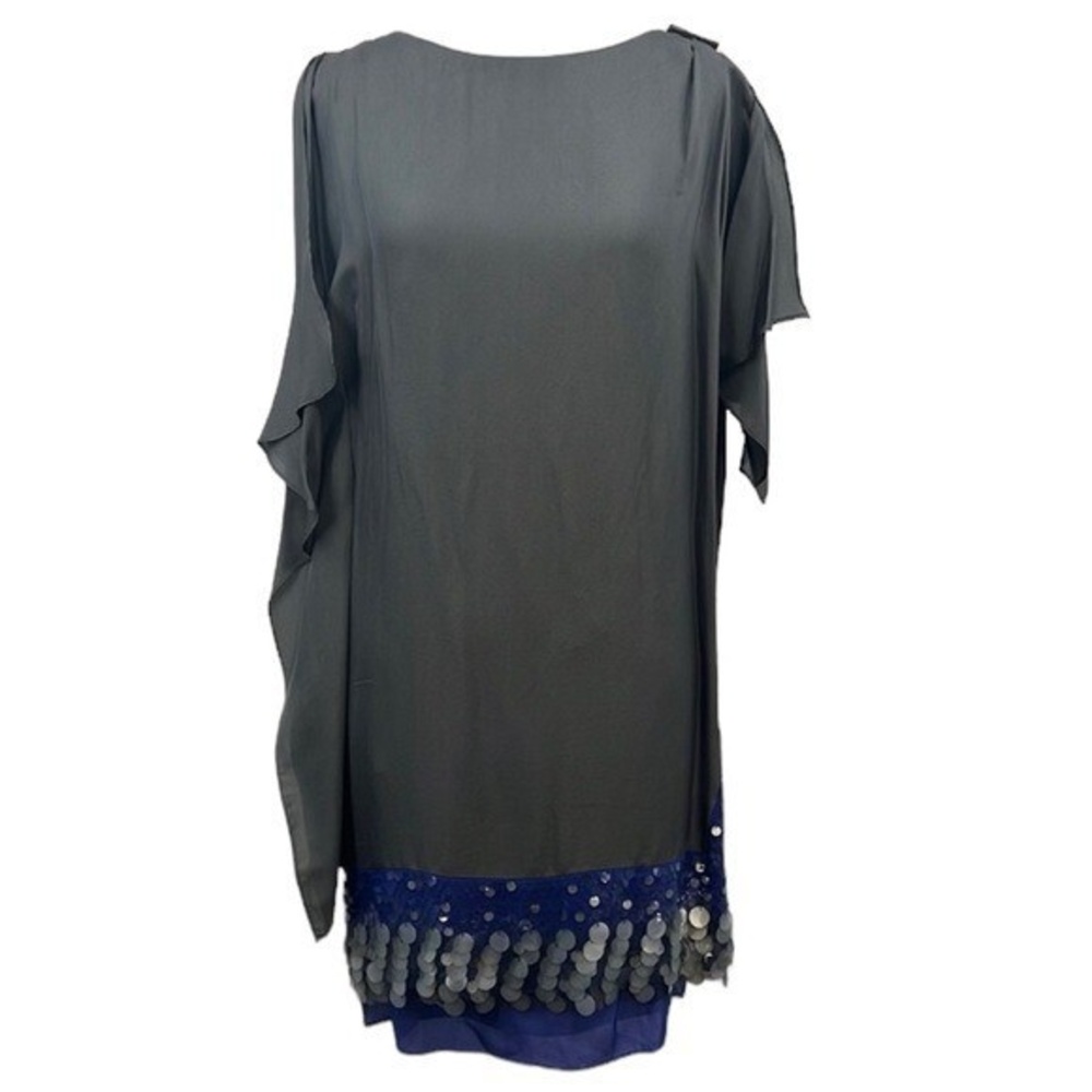 Poleci Dress Womens 0 Gray‎ Blue Silk Avant Garde Sequin Asymmetrical